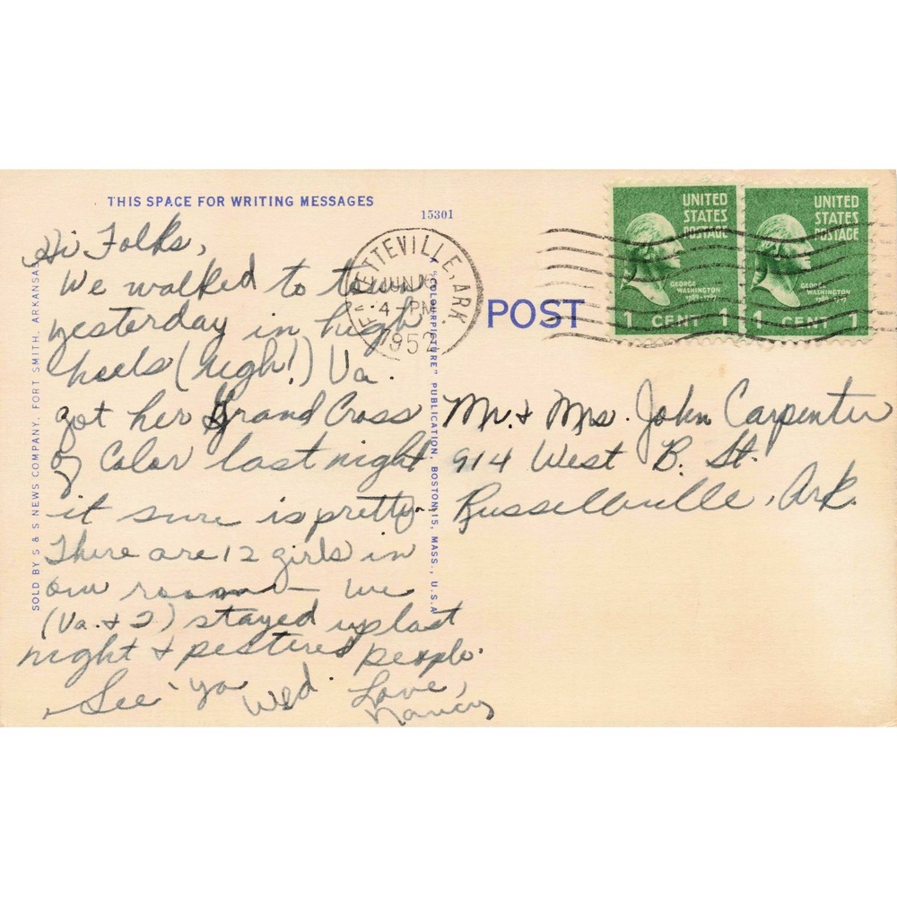 Lake Fort Smith Ozarks Mountainburg Arkansas Linen Postcard Colourpicture 1952 - Picture 2 of 2